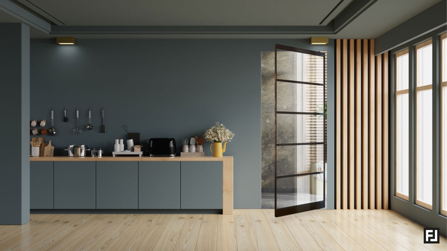 Pivottur zeitlos 4 sprossen klarglas schwarz ral 9005 matt feinstruktur 1